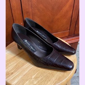 Etienne Aigner maroon alligator kitten heels